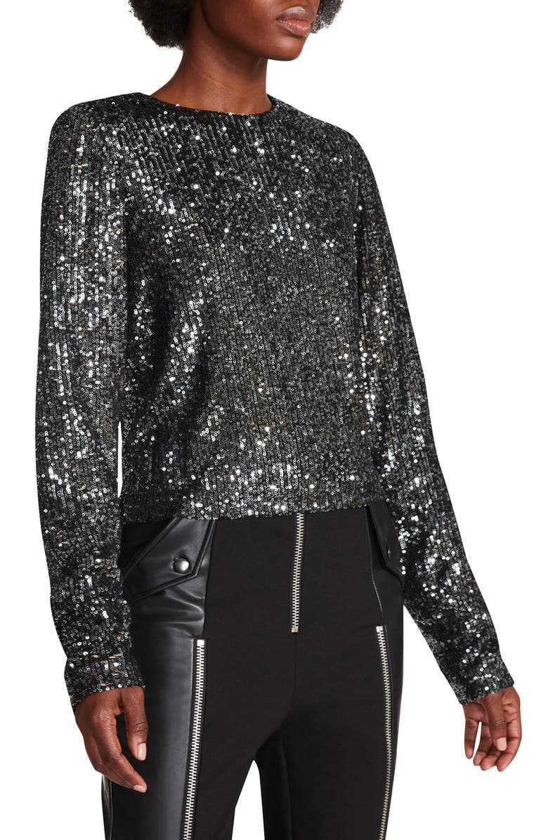 Steve Madden Demi Sequin Long Sleeve Top, Alternate, color, 