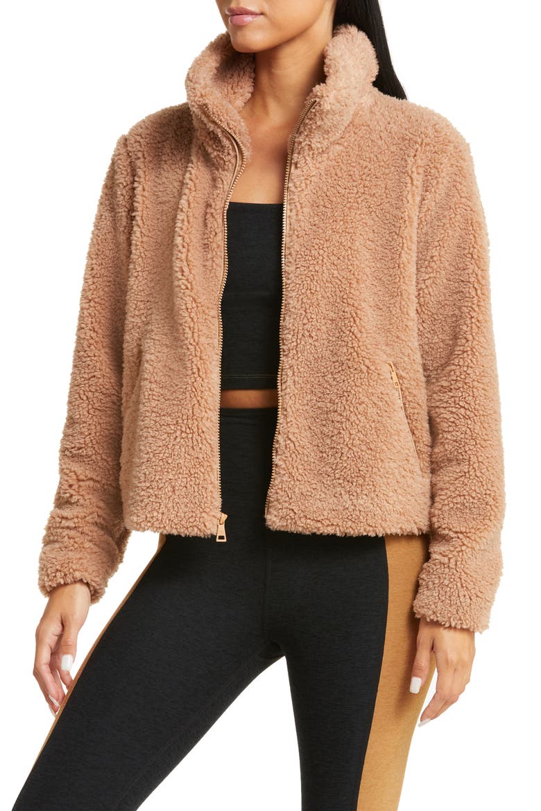 Faux Fur Zip Jacket, Main, color, CAMEL