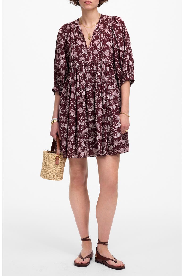 Floral Split Neck Puff Sleeve Minidress, Main, color, OLIVIA FLORAL DARK FIG