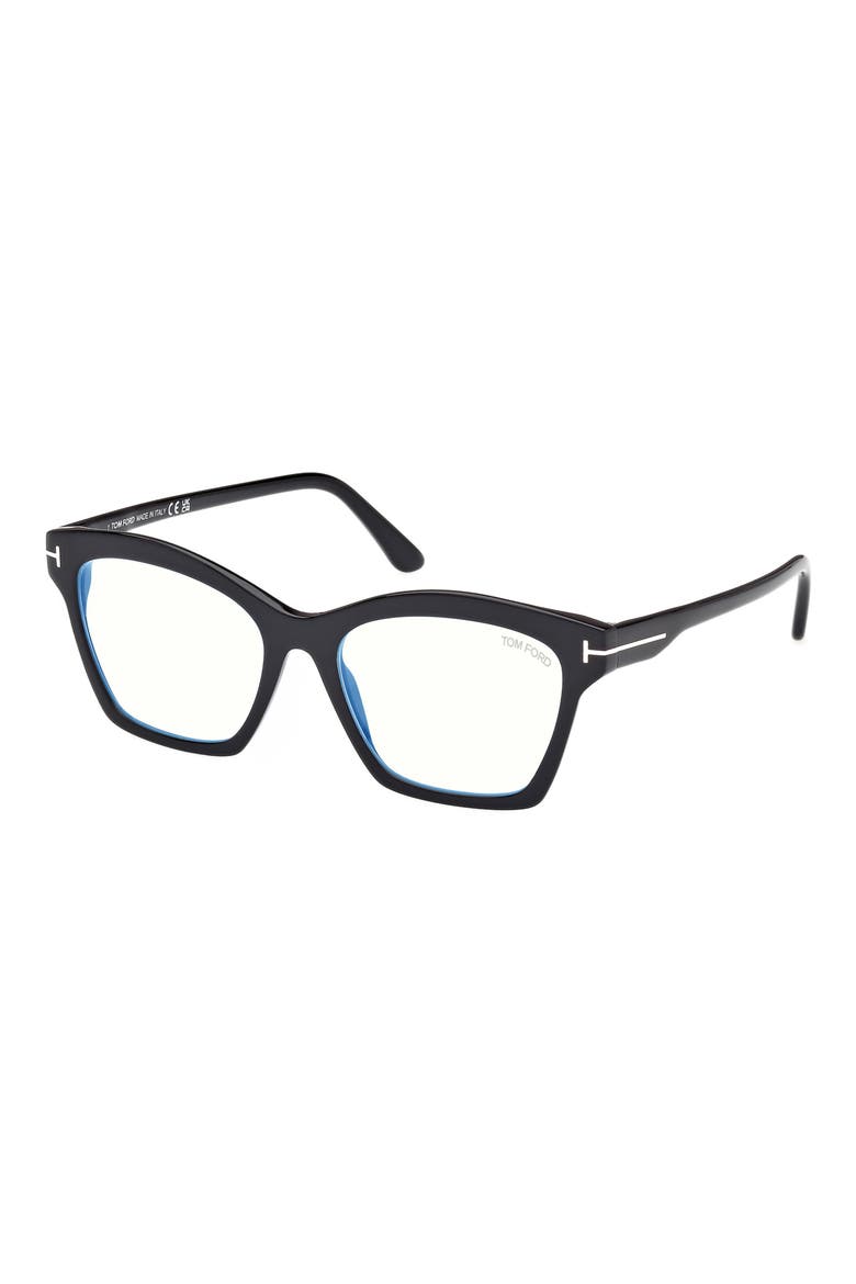 53mm Square Blue Light Blocking Optical Glasses, Alternate, color, BLACK ECO / T LOGO