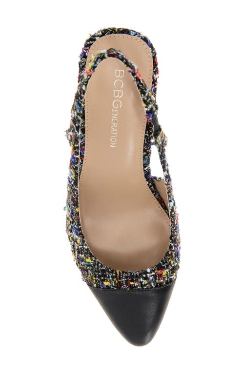 Bcbg Darrin Block Heel Slingback Pump In Multi Boucle/black