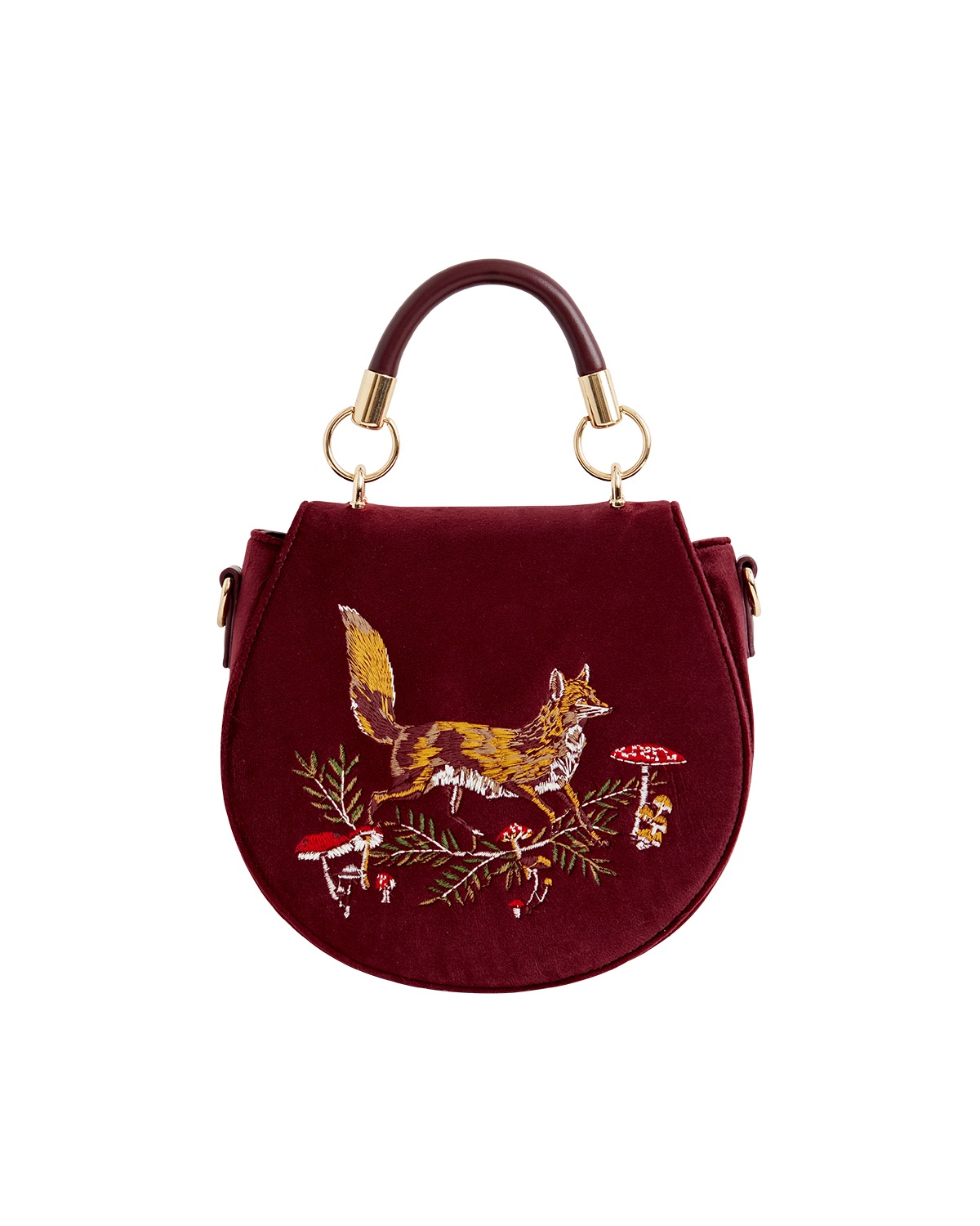 Fable England Fox 
Mushroom Embroidered Saddle Bag, Main, color, Red