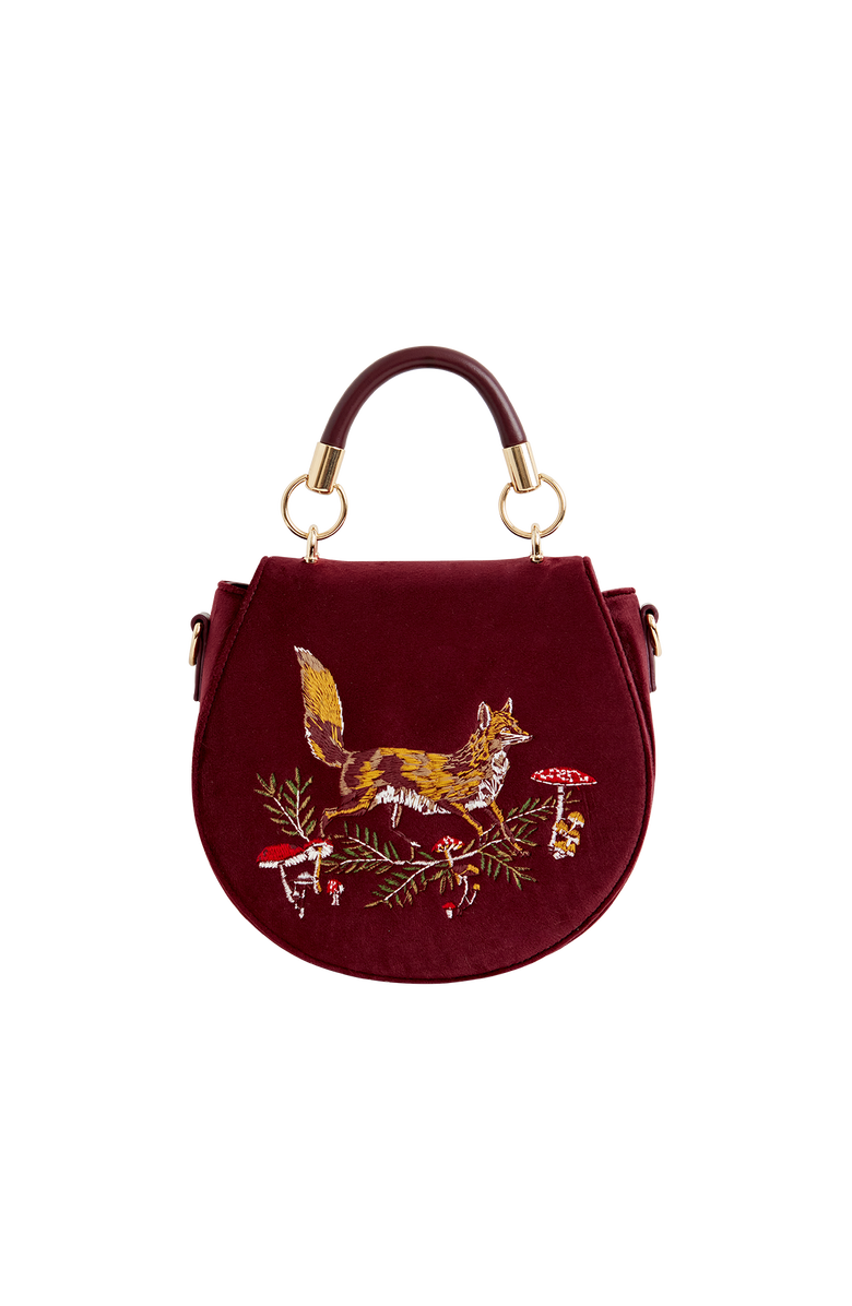 Fable England Fox & Mushroom Embroidered Saddle Bag, Main, color, Red