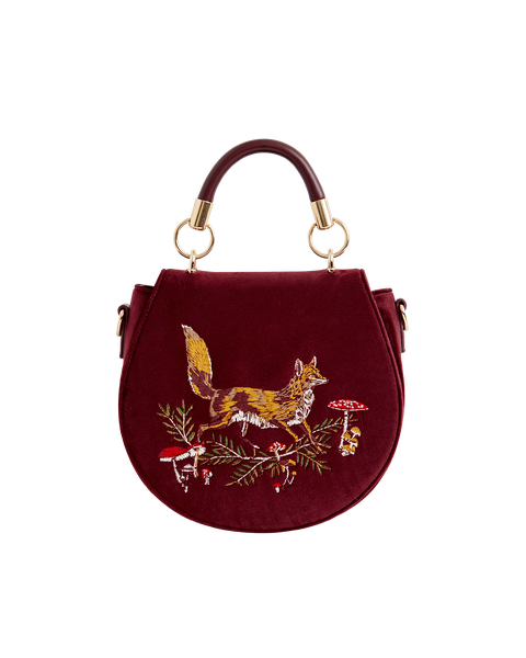 Fox & Mushroom Embroidered Saddle Bag