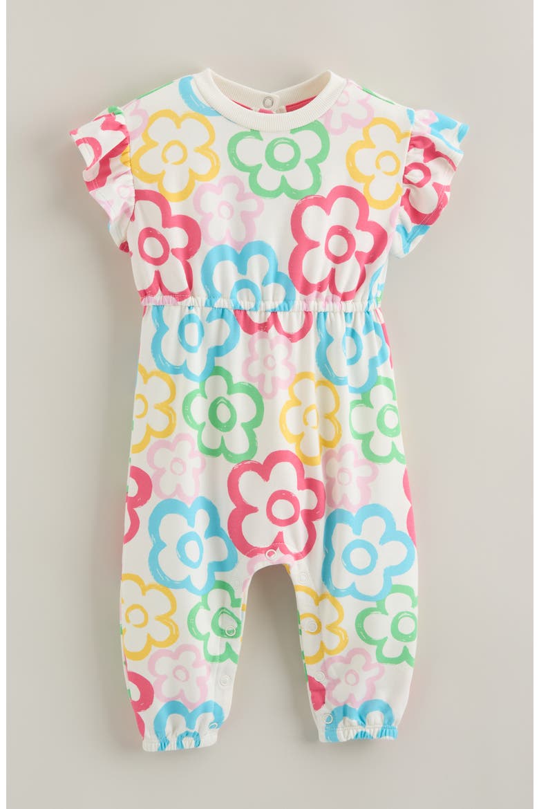 Ruffle Sleeve Romper, Main, color, IVORY EGRET PAINTED DAISY