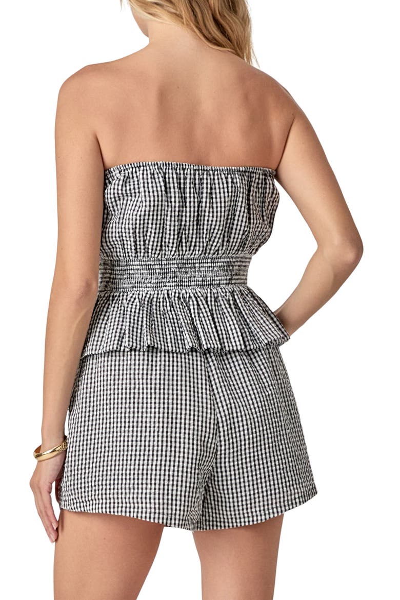 Gingham Strapless Peplum Top, Alternate, color, BLACK/ WHITE