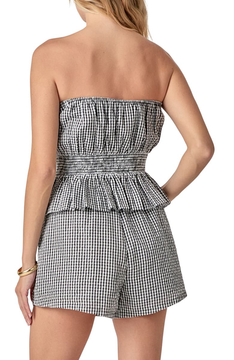 English Factory Gingham Strapless Peplum Top, Alternate, color, Black/ White