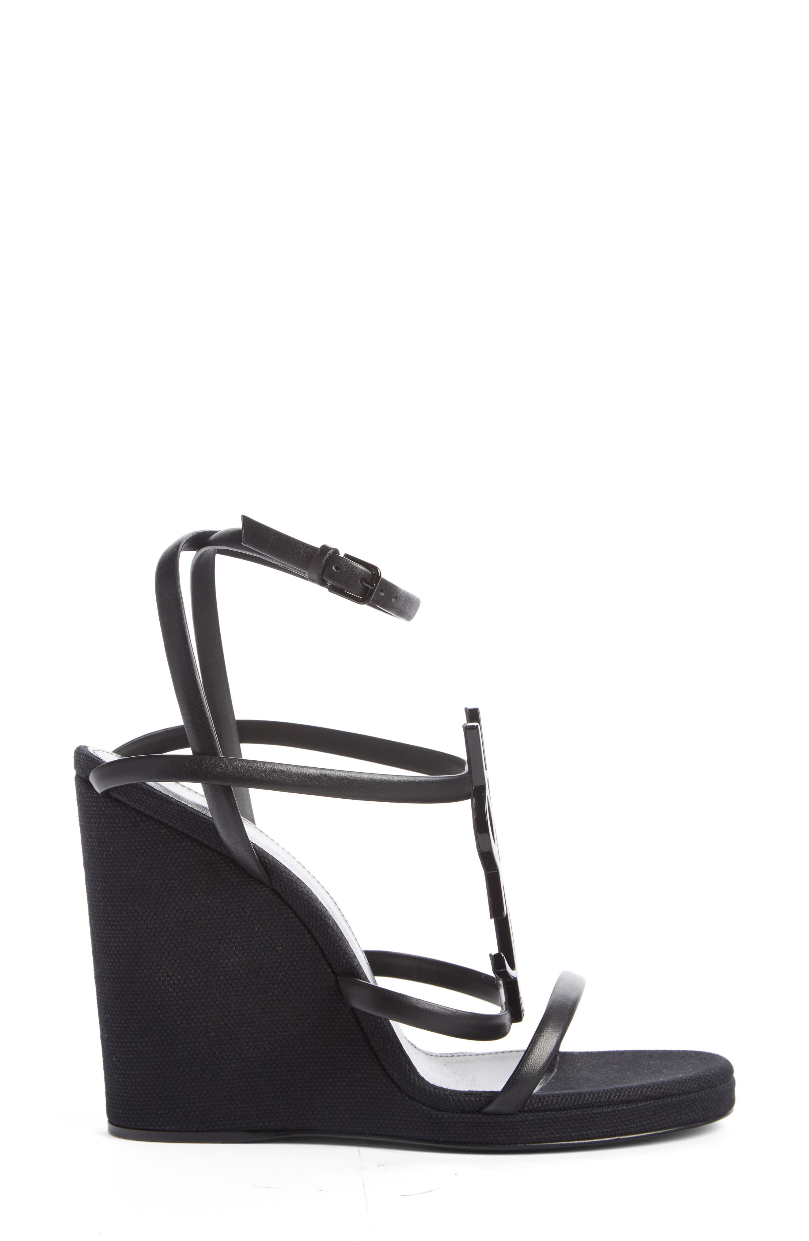 Saint Laurent Cassandra YSL Wedge Sandal, Alternate, color, 