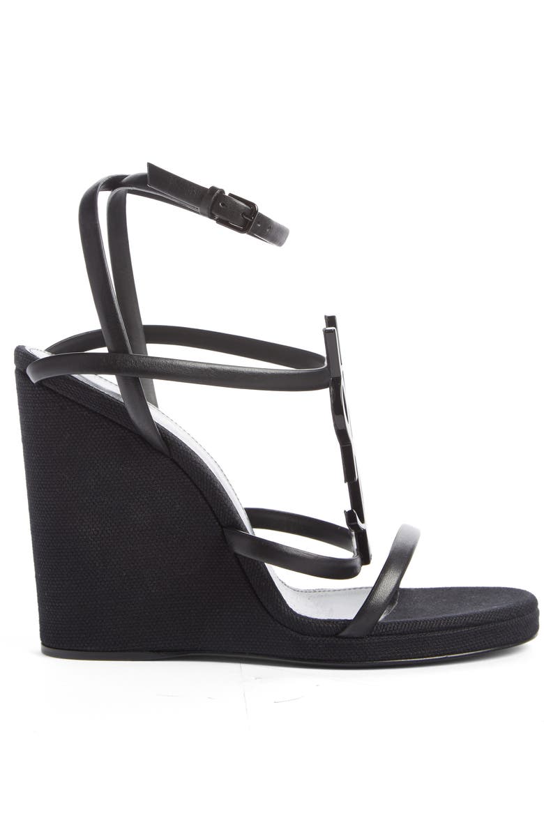 Saint Laurent Cassandra YSL Wedge Sandal, Alternate, color,