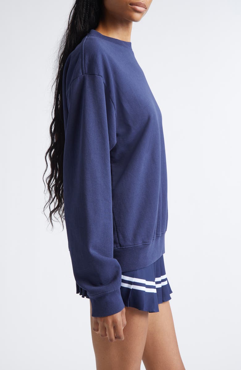 Sporty & Rich Yankees Serif Crewneck Sweatshirt, Alternate, color, Dark Navy