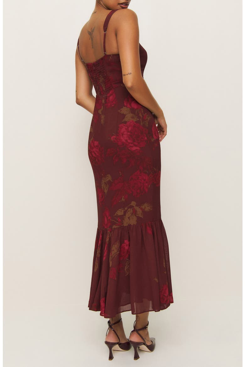 Irisa Floral Trumpet Dress, Alternate, color, BARCELONA BORDER