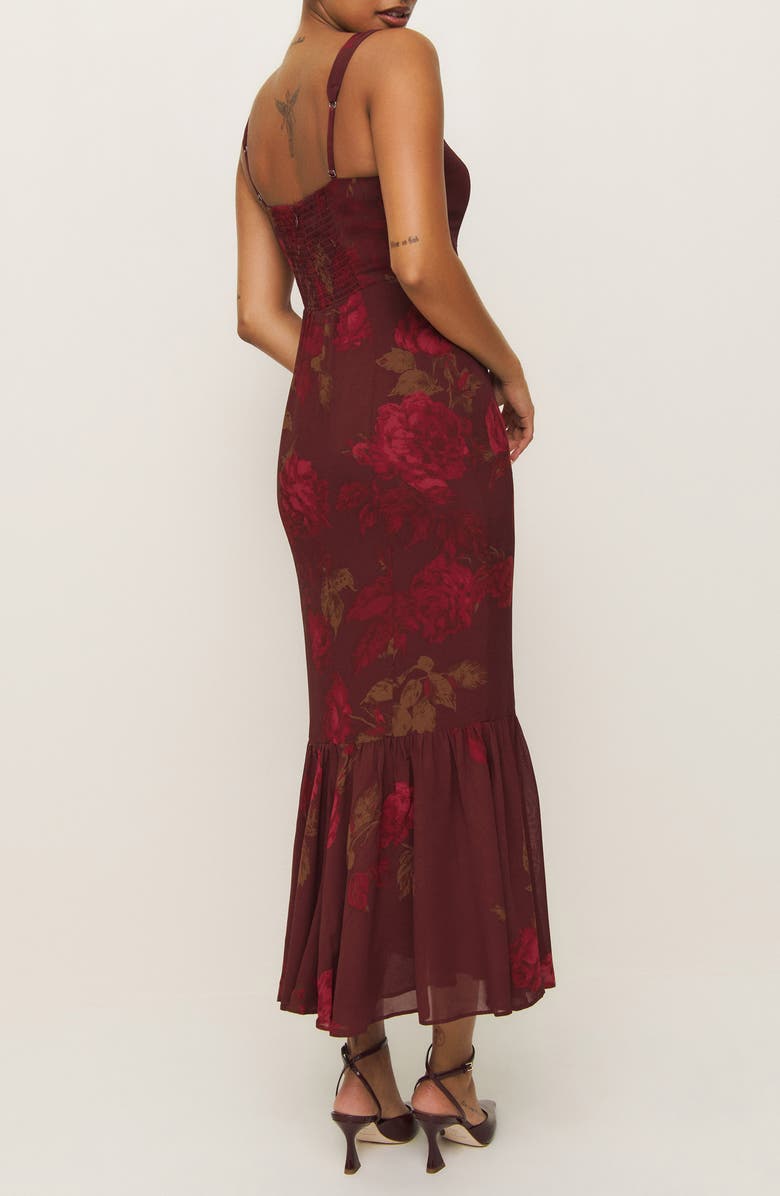 Reformation Irisa Floral Trumpet Dress, Alternate, color, Barcelona Border