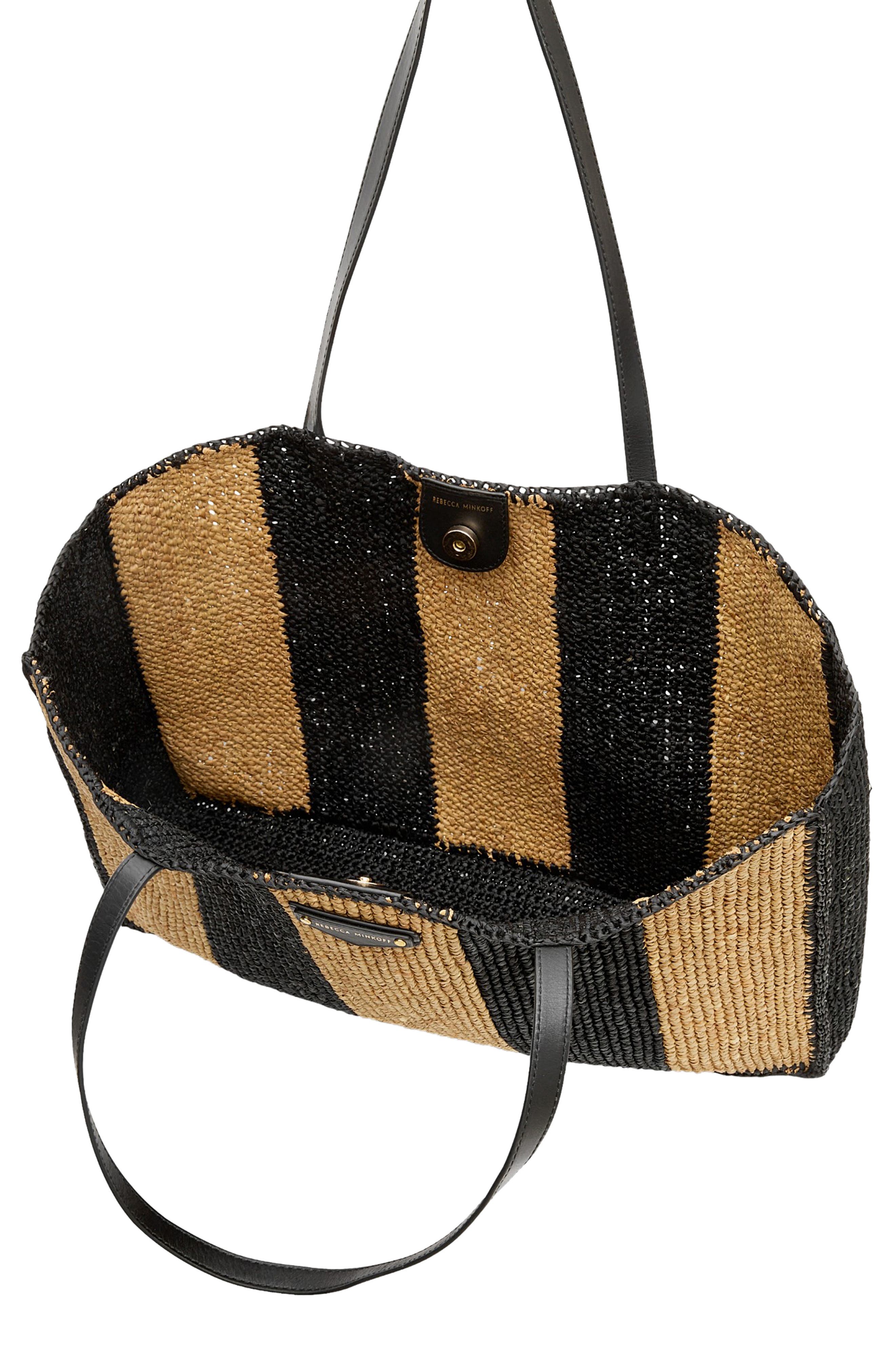 Rebecca Minkoff Large Raffia Tote, Alternate, color, Black/ Brown