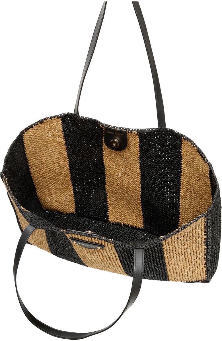 Rebecca Minkoff Large Raffia Tote, Alternate, color, Black/ Brown