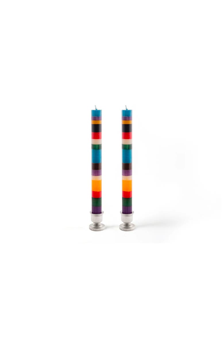 Memphis Stripe Painted Taper Candles - Set of 2, Main, color, Multicolor