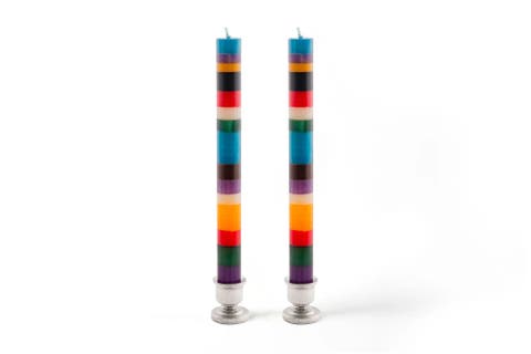 Memphis Stripe Painted Taper Candles - Set of 2