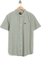 RVCA That'll Do Slim Fit Solid Short Sleeve Cotton Button-Down Shirt