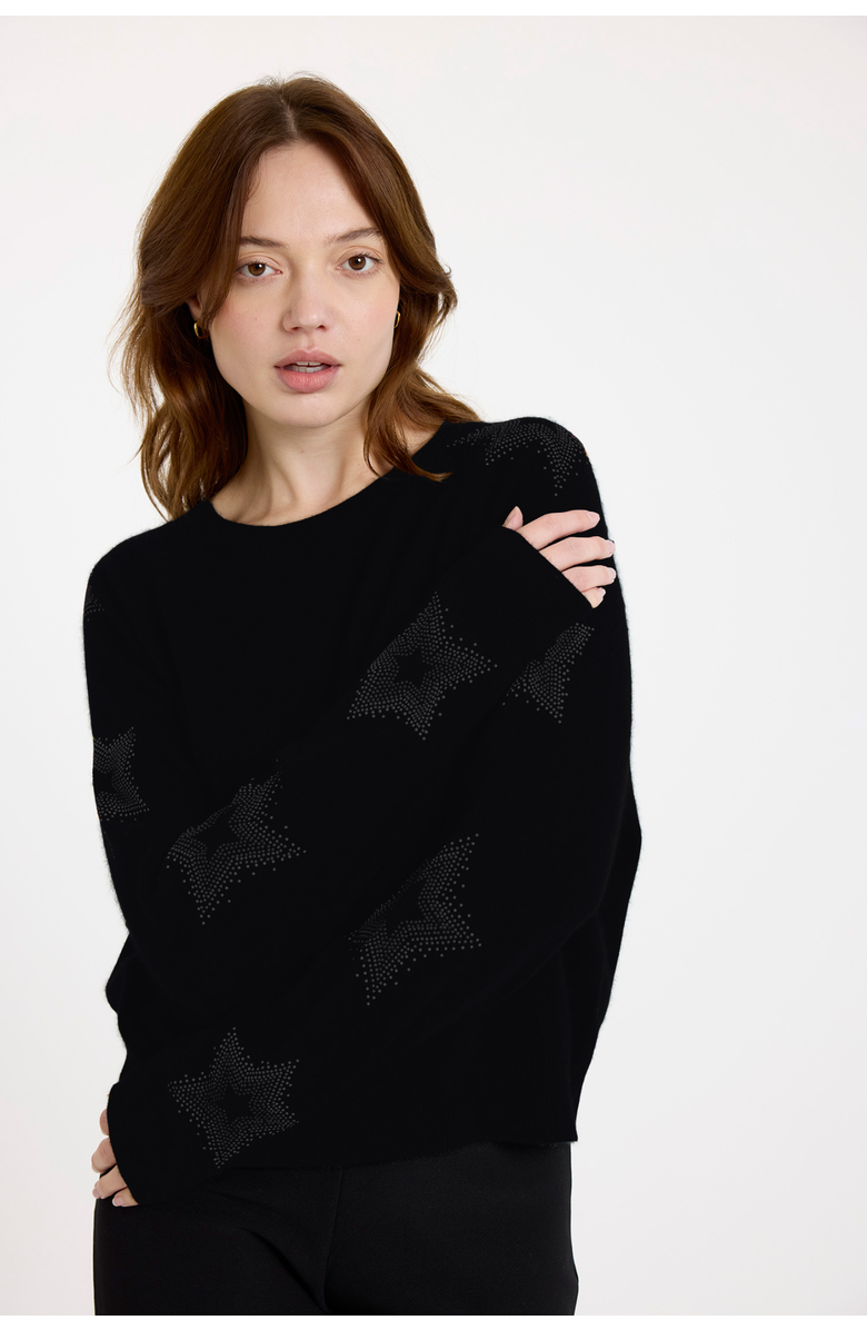 Brodie Pure Cashmere Stardust Sleeve 100% Cashmere Sweater, Main, color, Black With Black Studs