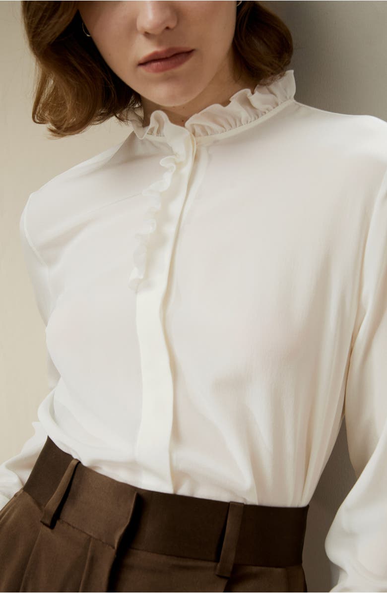 Lilysilk Crêpe de Chine Silk Blouse with Ruffle Edge, Alternate, color, 