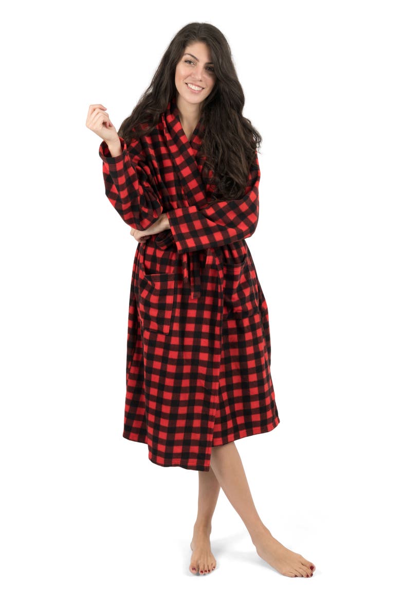 Women's Micro Fleece Robe, Alternate, color, Plaid Black & Red