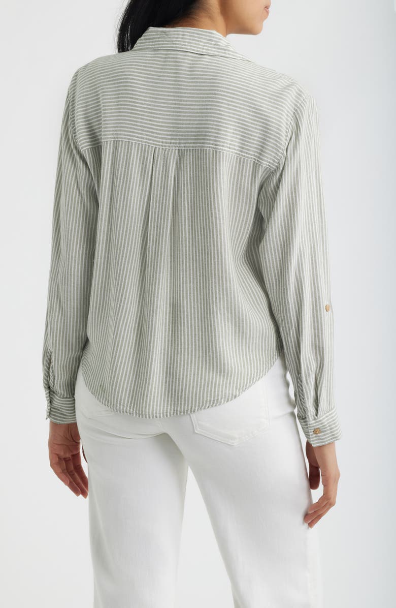 beachlunchlounge Vivica Stripe Twist Hem Button-Up Shirt, Alternate, color, New Moss