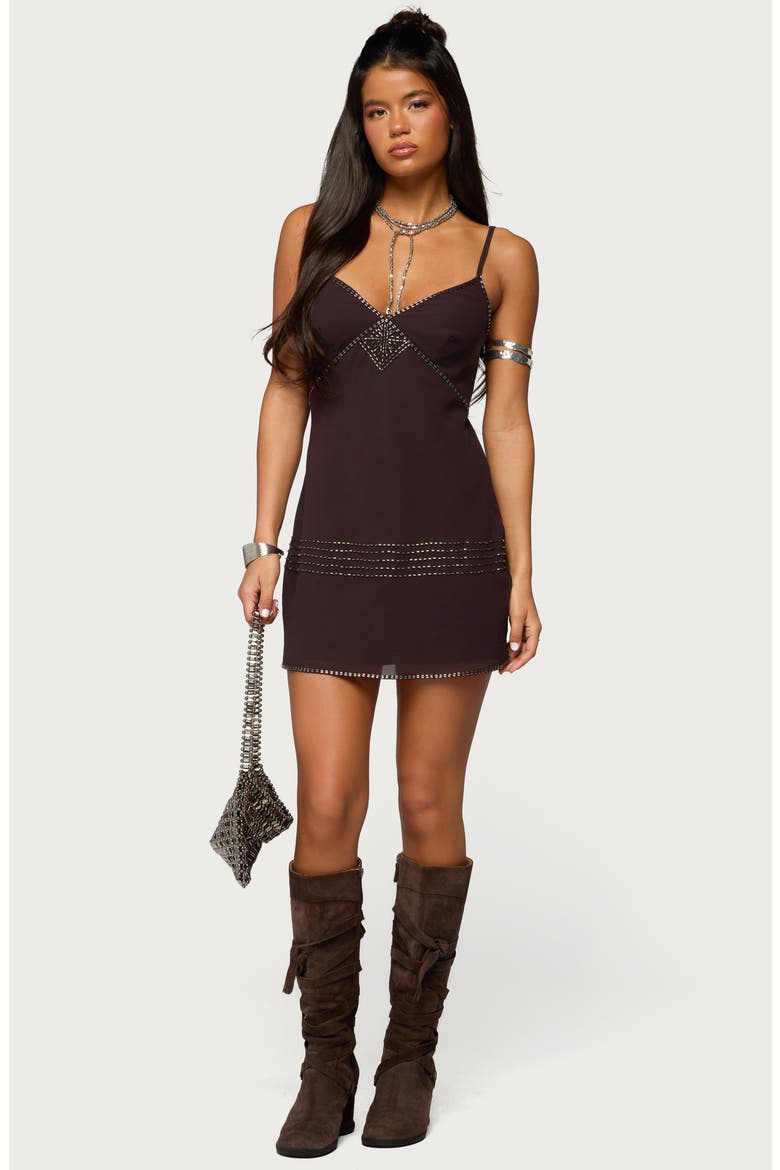 Raquelle Beaded Sleeveless Minidress, Alternate, color, BROWN