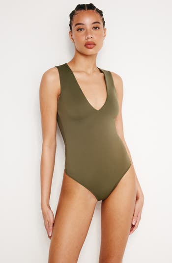 Good American Women's Scuba Halter V Neck Bodysuit Black Good