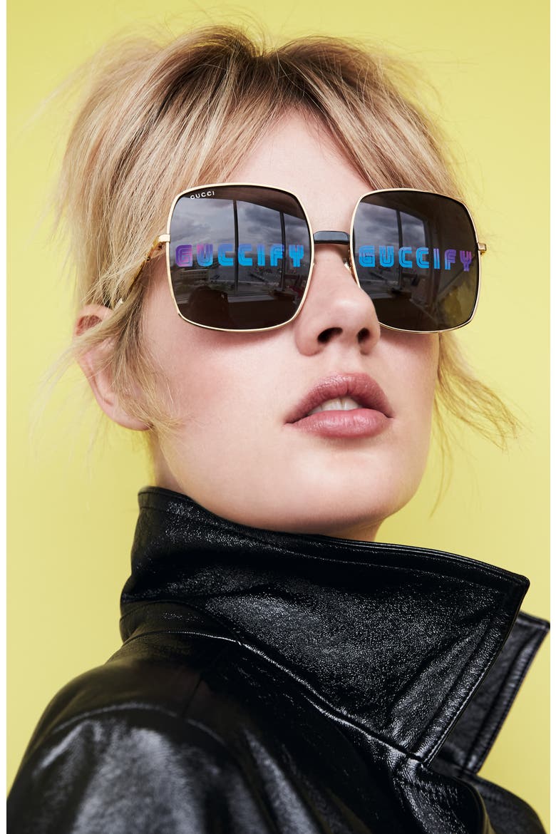 60mm Square Sunglasses, Alternate, color, GOLD/ RAINBOW TIGER