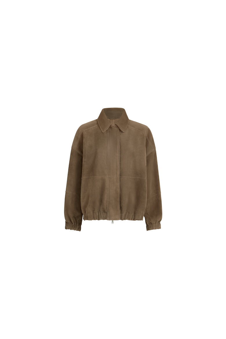 Couture suede outerwear jacket with shiny zipper pull, Alternate, color, Origano