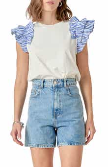 English Factory Mix Media Ruffle T-Shirt