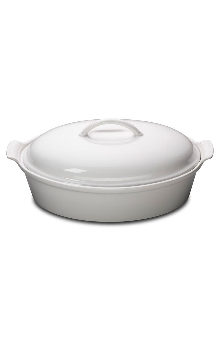 Le Creuset 4 Quart Covered Oval Stoneware Casserole, Main, color, White