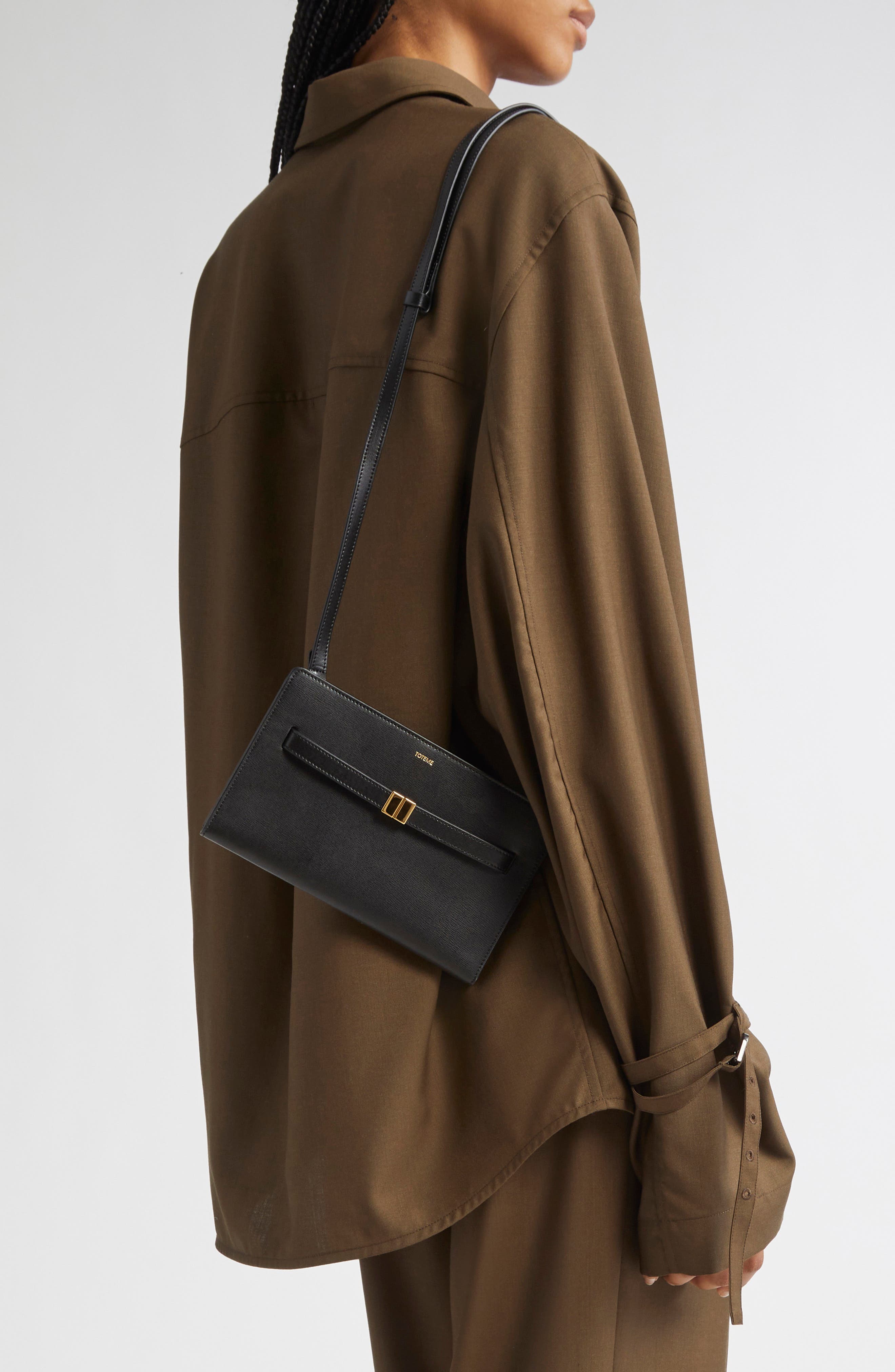 TOTEME Belted Leather Crossbody Bag, Alternate, color, Black