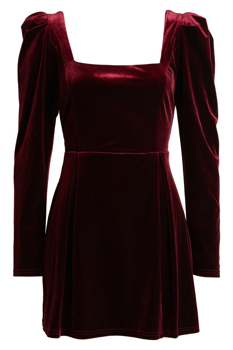 Skye Long Sleeve Velvet Cocktail Minidress, Alternate, color, BURGUNDY
