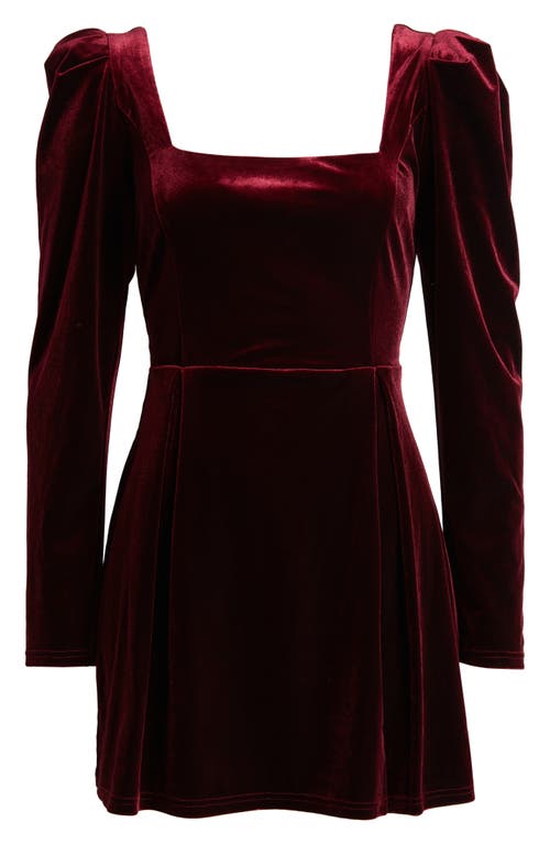 Lucy Paris Skye Long Sleeve Velvet Cocktail Minidress In Burgundy