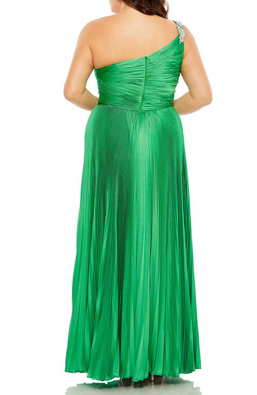 MAC DUGGAL MAC DUGGAL ONE SHOULDER EMBELLISHED PLEATED SLEEVELESS GOWN