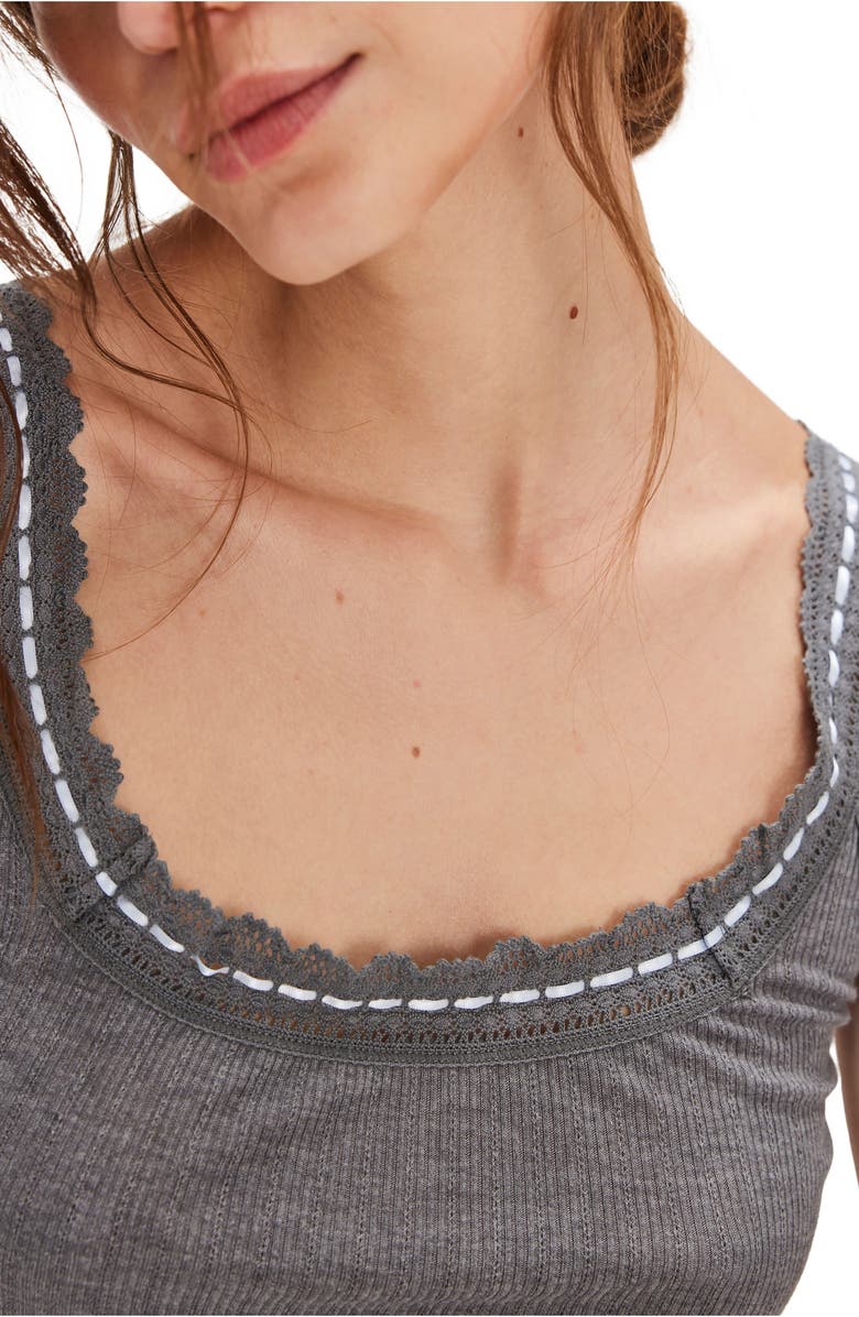 Free People Only You Lace Trim Tank, Alternate, color, Heather Grey