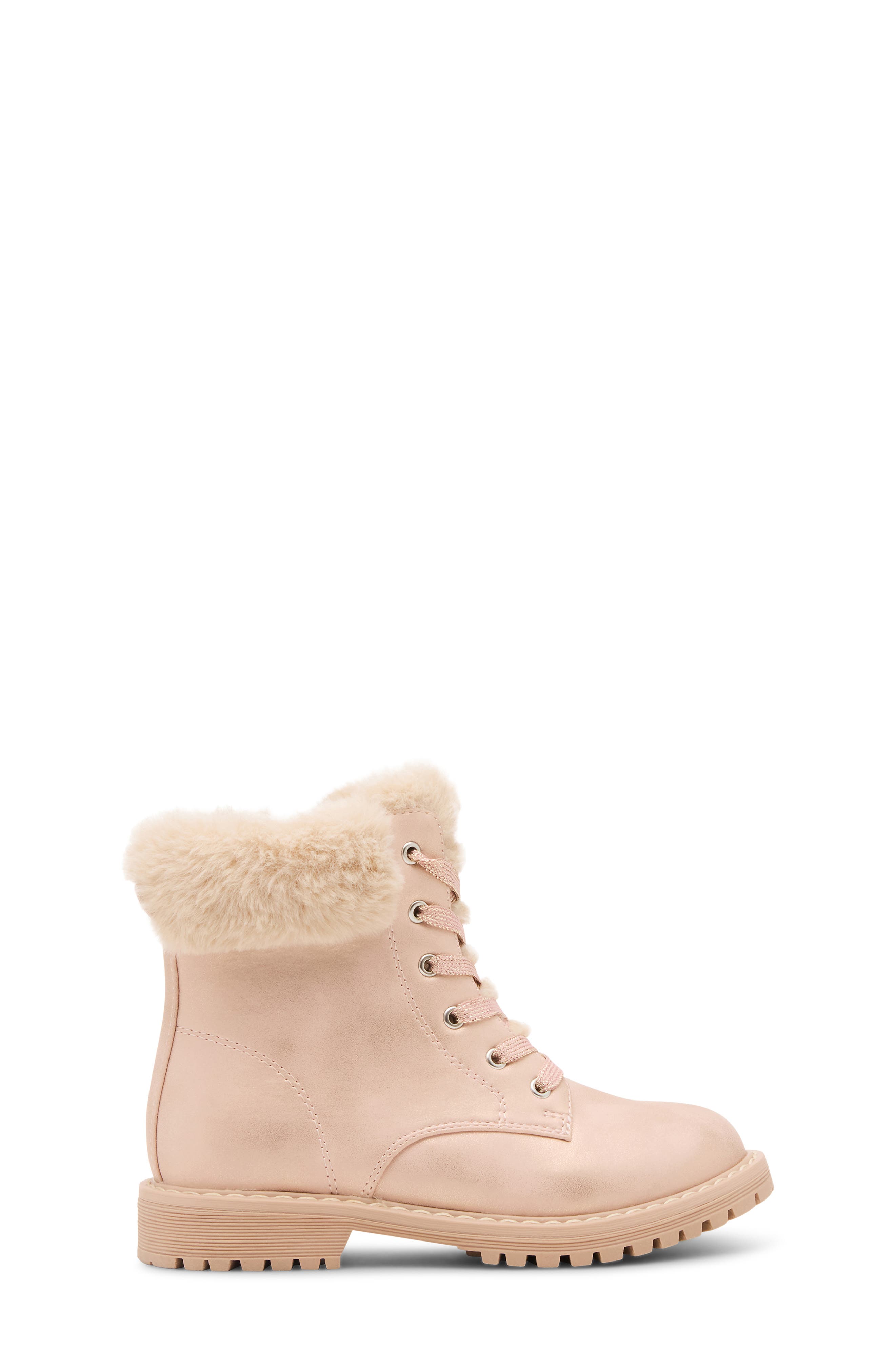 Steve Madden Kids' Jbowden Faux Fur Trim Combat Boot, Alternate, color, Sand