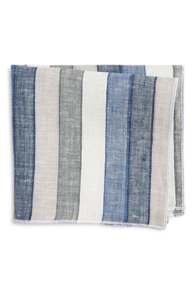 Stripe Linen Pocket Square, Main, color, BLUE