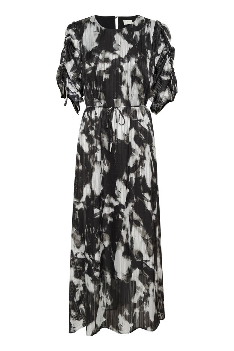 Kalifa Chiffon Half Sleeves Maxi Dress, Alternate, color, Black/Grey Blurry