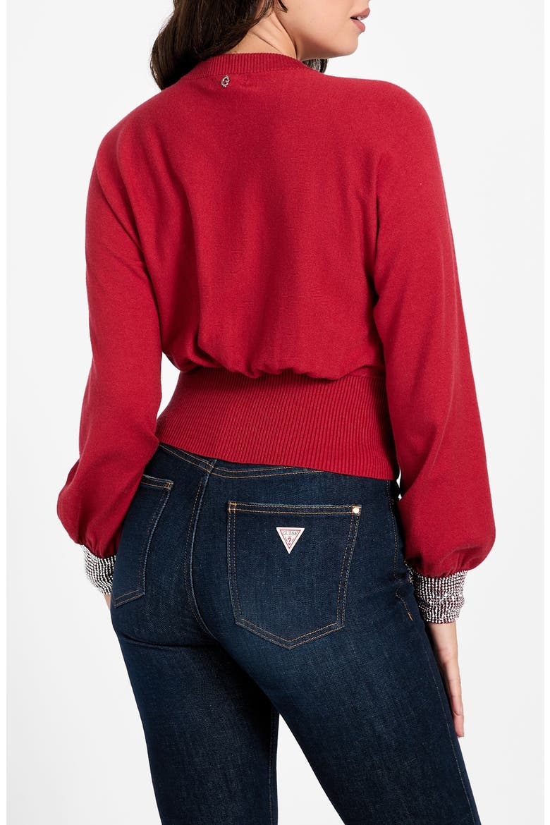 Bling Embellished Cuff Sweater, Alternate, color, SIREN RED/ SILVER