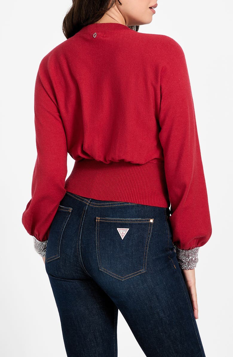 GUESS Bling Embellished Cuff Sweater, Alternate, color, Siren Red/ Silver
