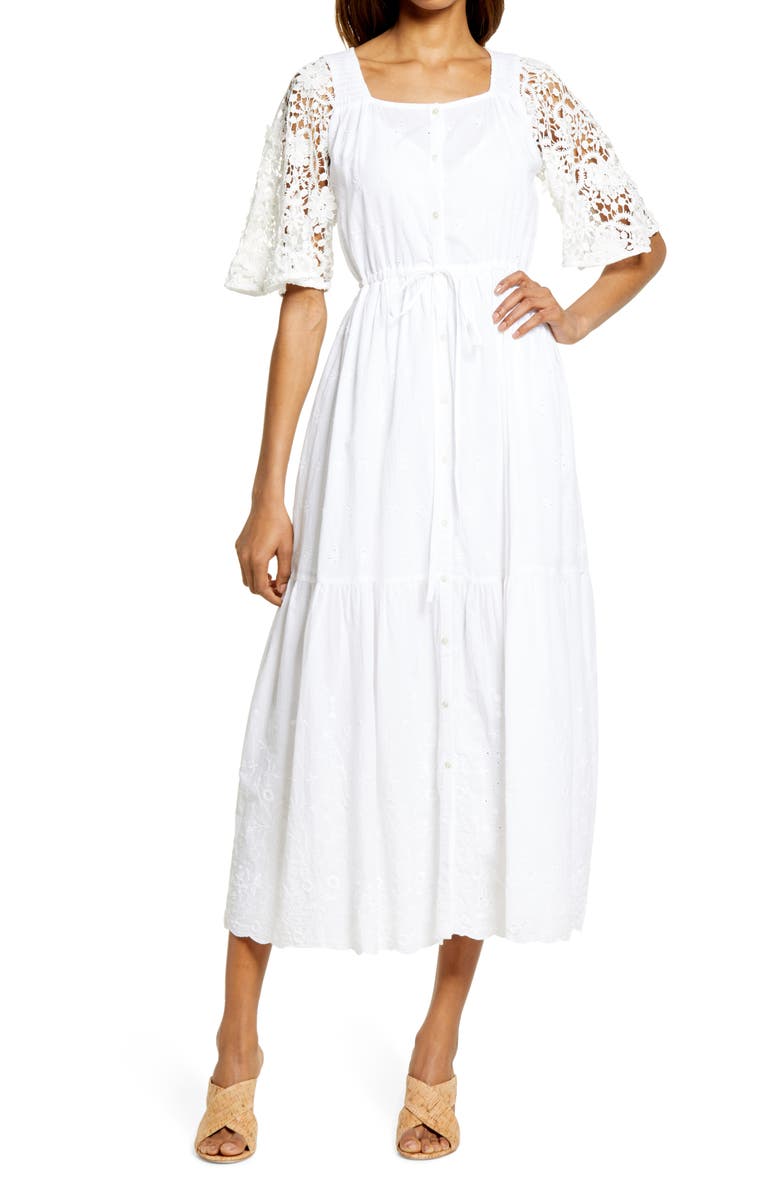 French Connection Cecily Broderie Anglaise Maxi Dress, Main, color,