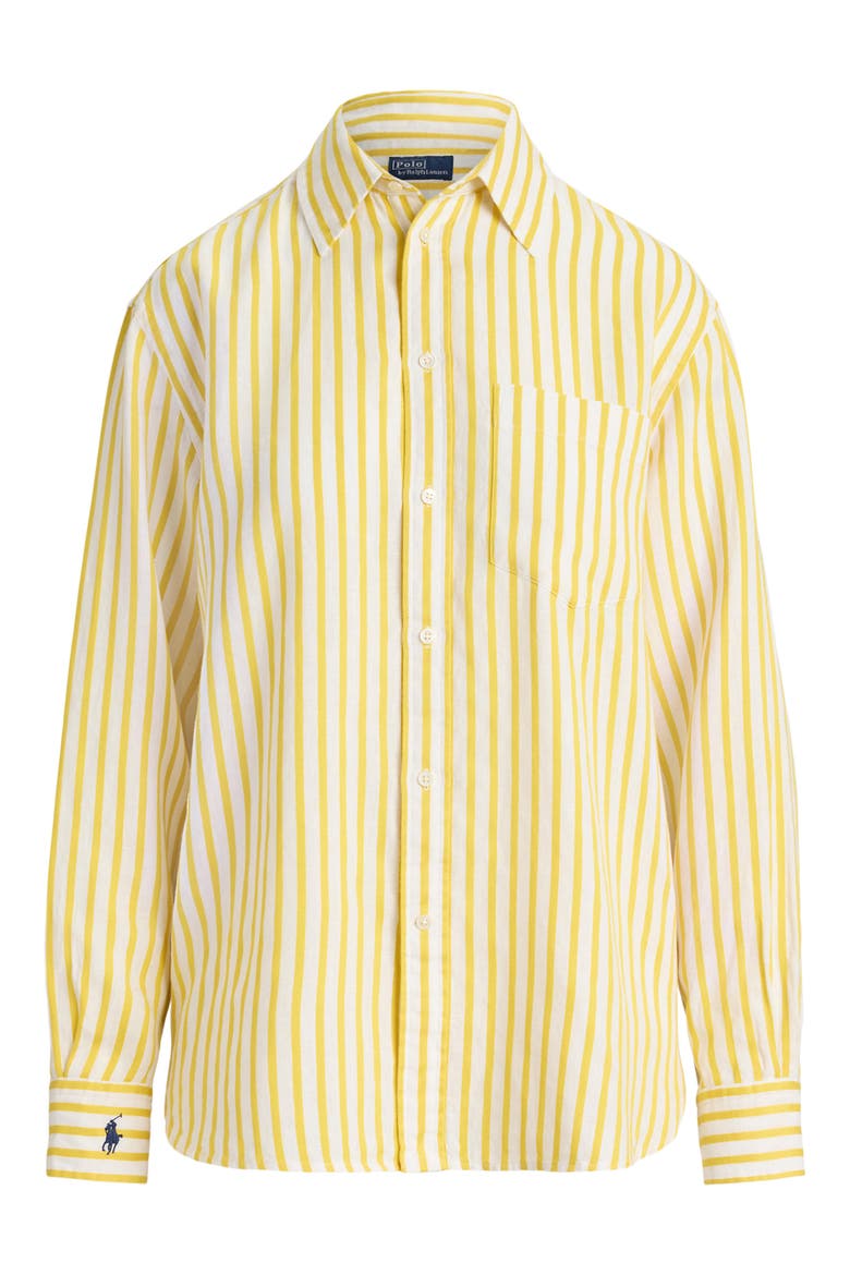 Oversize Button-Up Stripe Shirt, Alternate, color, WHITE-YELLOW