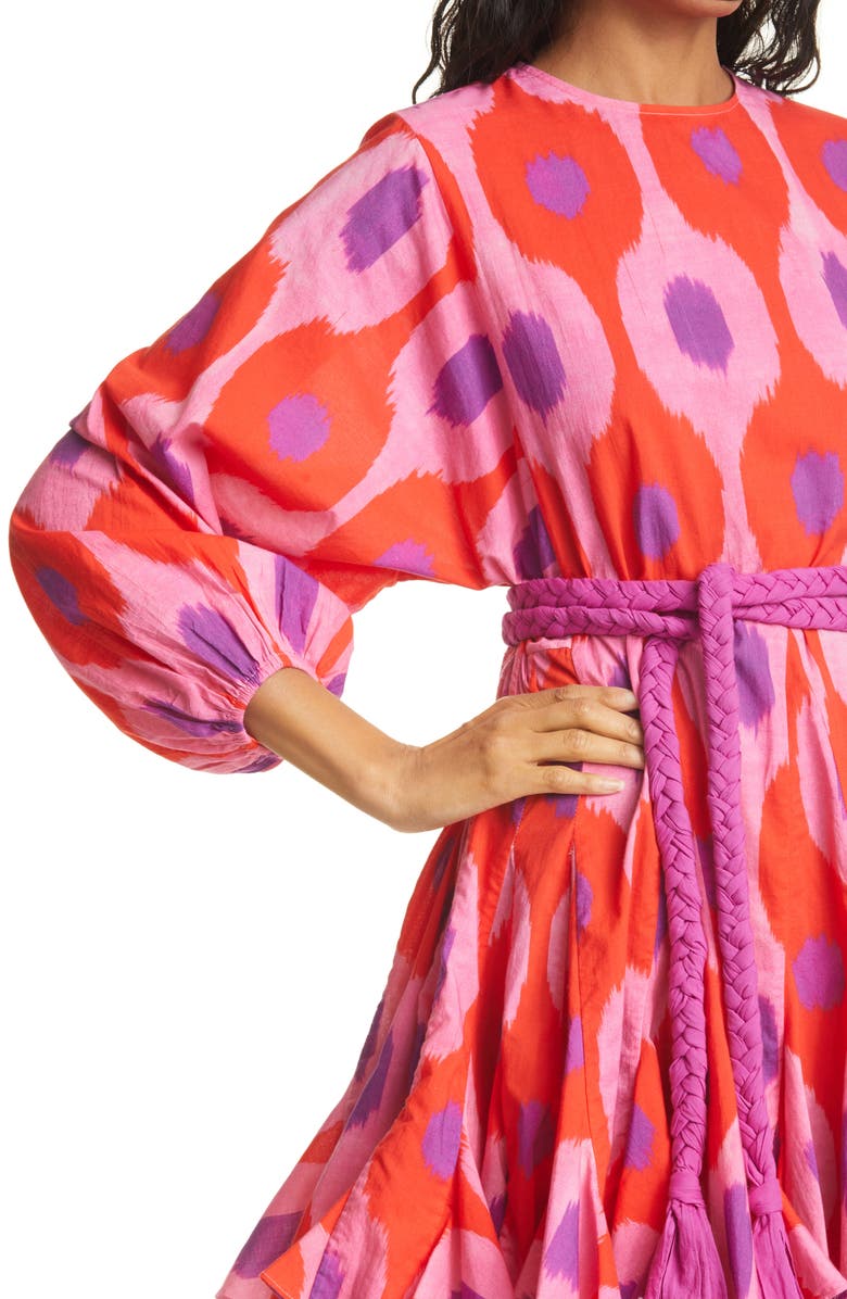 RHODE Ella Print Long Sleeve Cotton Dress, Alternate, color, Ikat