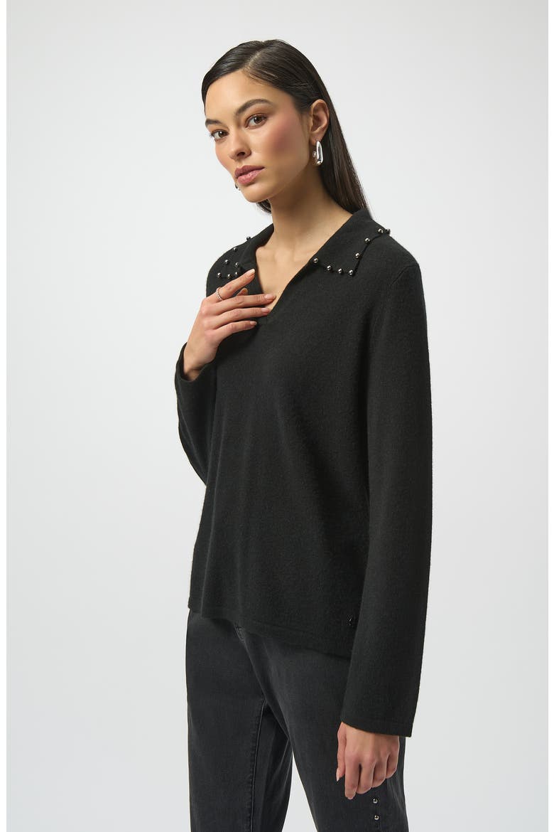 Beaded Peter Pan Collar Cashmere Sweater, Alternate, color, BLACK