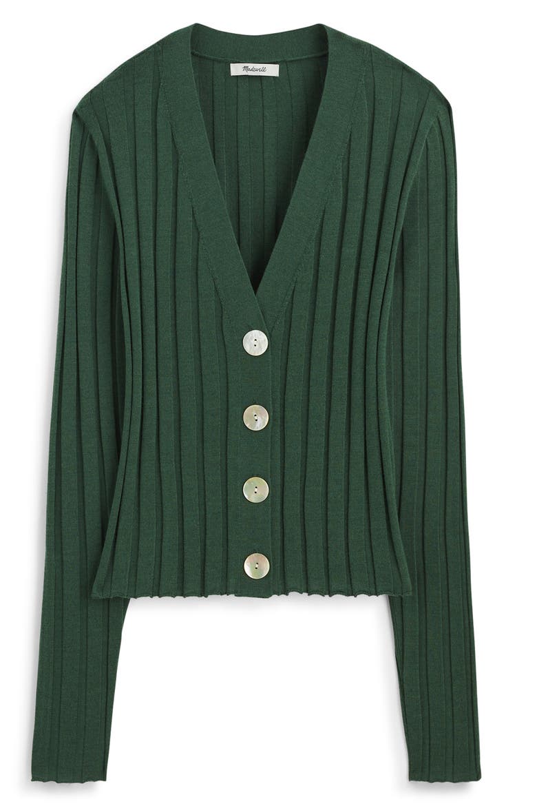 Rib V-Neck Merino Wool & Silk Cardigan, Alternate, color, BOTANICAL GREEN