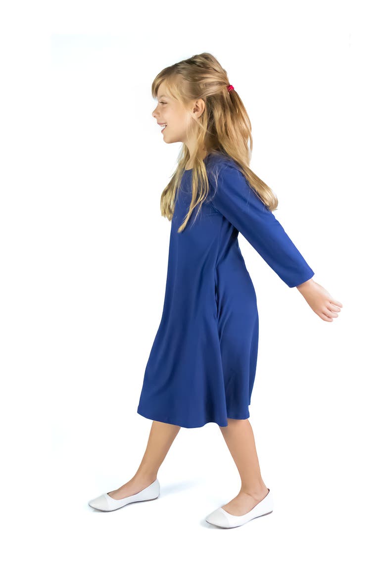Long Sleeve Loose Fit Knee Length Tunic Pocket Dress, Alternate, color, Navy