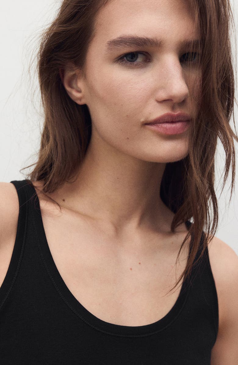 MANGO Scoop Neck Cotton Tank, Alternate, color, Black