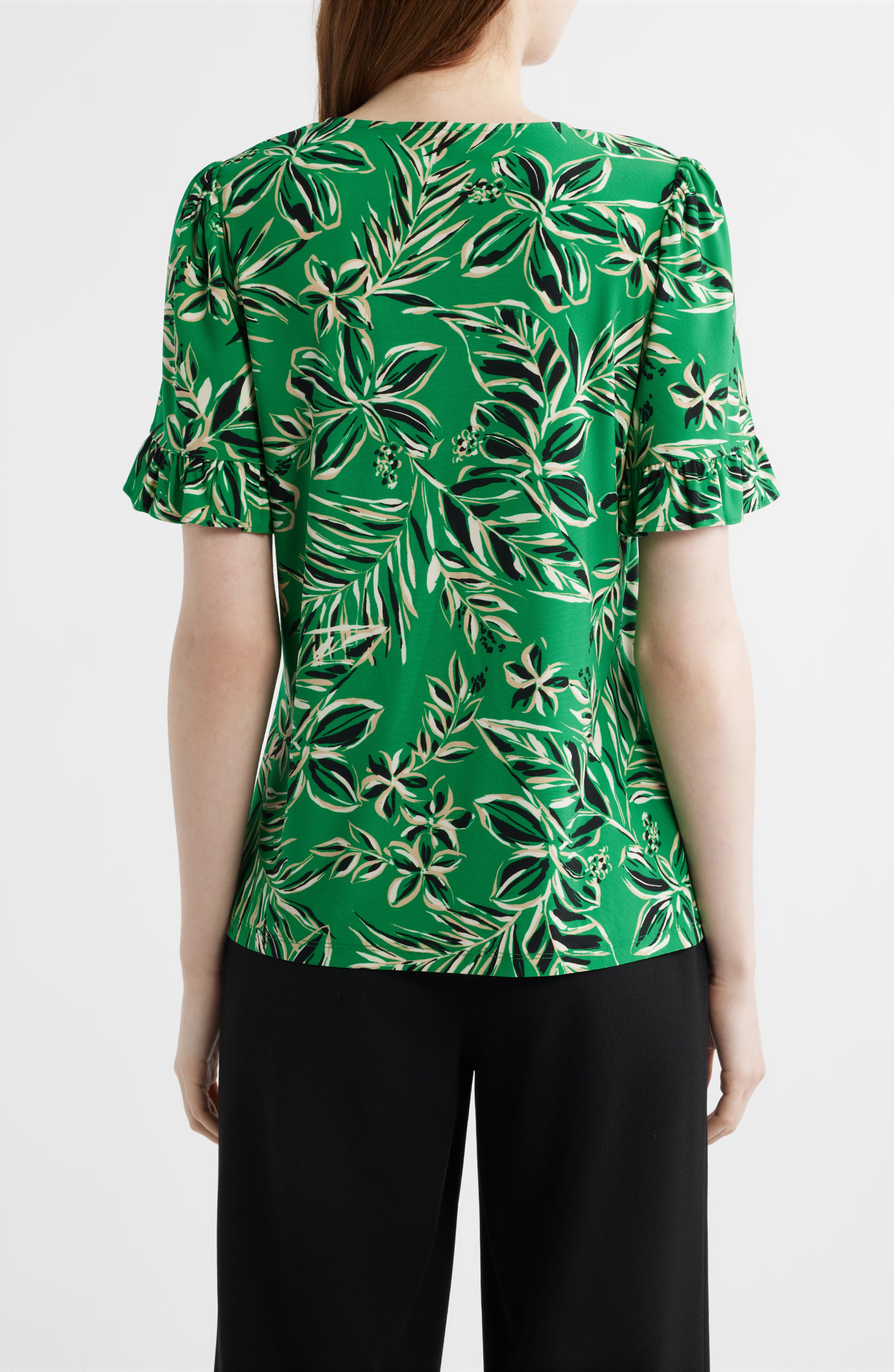 Tropical Floral V-Neck Button-Up Knit Top - image 2