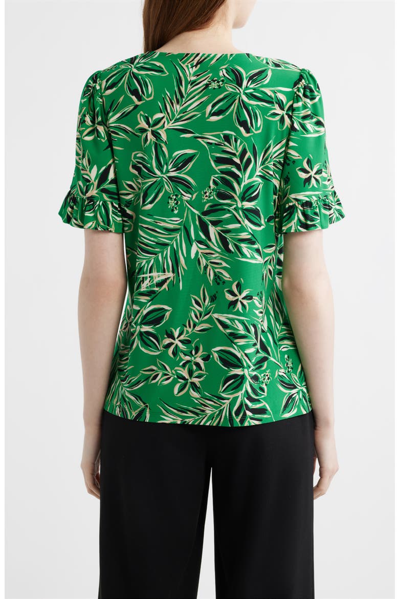 Tropical Floral V-Neck Button-Up Knit Top, Alternate, color, TROPICAL GREEN MULTI